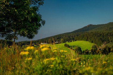 Green meadow with summer hills and villages in Ostruzna CZ 07 19 2024 clipart