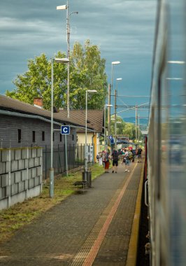 View from fast train from Brno to Sumperk in summer color evening near Bludov CZ 08 08 2024 clipart