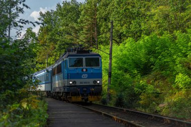 Hosin CZ 08 27 2024 'teki eski durakta mavi yolcu elektrikli trenler.