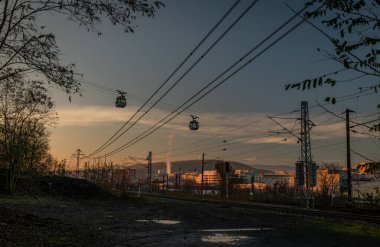 Cable car on two ropes over railway tracks in Usti nad Labem CZ 11 30 2024 clipart