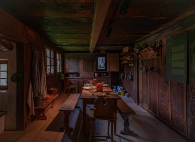 Open air museum with old rural houses interior in Brienz Switzerland 09 09 2025