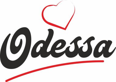 Odessa şehir metin tasarım ile kırmızı kalp tipografik simgesi tasarım turistik tanıtımı için uygun