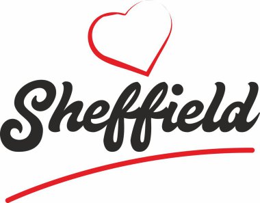 Sheffield city metin tasarım ile kırmızı kalp tipografik simgesi tasarım turistik tanıtımı için uygun