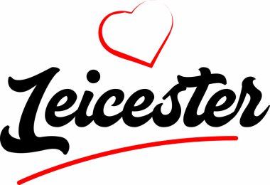 Leicester city metin tasarım ile kırmızı kalp tipografik simgesi tasarım turistik tanıtımı için uygun