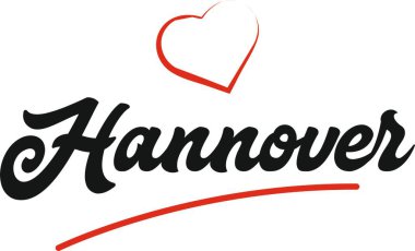 Hannover şehir metin tasarım ile kırmızı kalp tipografik simgesi tasarım turistik tanıtımı için uygun