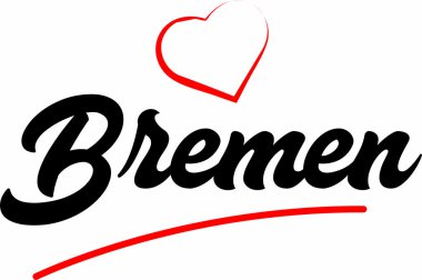 Bremen şehir metin tasarım ile kırmızı kalp tipografik simgesi tasarım turistik tanıtımı için uygun