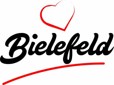 Bielefeld şehir metin tasarımı turistik promosyon için uygun kırmızı kalp tipografik ikon tasarımı
