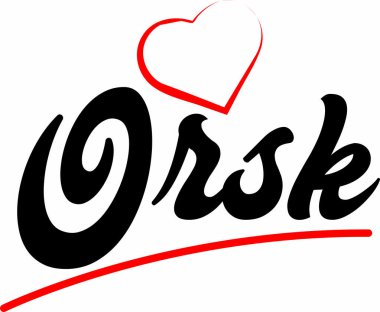 Turistik tanıtım için uygun kırmızı kalp tipografik simge tasarımı ile Orsk şehir metin tasarımı