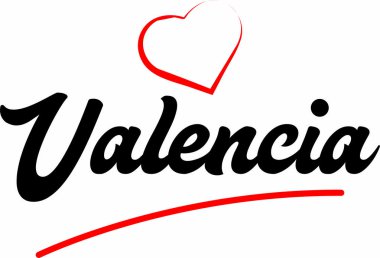 Valencia şehir metin tasarımı turistik promosyon için uygun kırmızı kalp tipografik ikon tasarımı