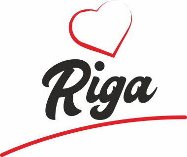 Turistik tanıtım için uygun kırmızı kalp tipografik simge tasarımlı Riga şehir metin tasarımı