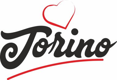 Torino şehir metin tasarım ile kırmızı kalp tipografik simgesi tasarım turistik tanıtımı için uygun