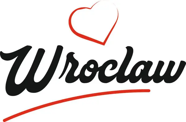 Wroclaw city metin tasarım ile kırmızı kalp tipografik simgesi tasarım turistik tanıtımı için uygun