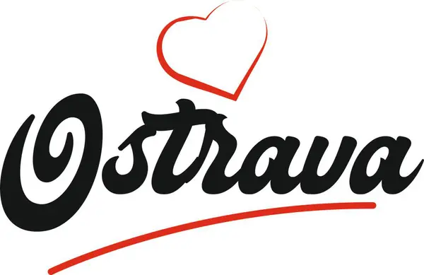 Turistik promosyon için uygun kırmızı kalp tipografik ikon tasarımı ile Ostrava şehir metin tasarımı