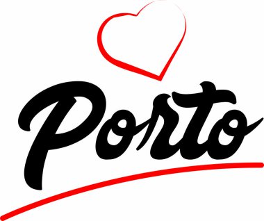 Porto şehir metin tasarım ile kırmızı kalp tipografik simgesi tasarım turistik tanıtımı için uygun
