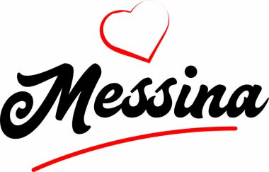 Messina şehri metin tasarım ile kırmızı kalp tipografik simgesi tasarım turistik tanıtımı için uygun