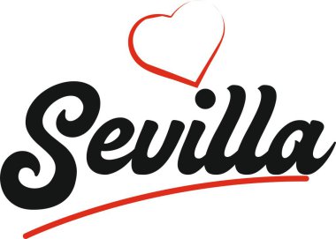 Sevilla şehir metin tasarım ile kırmızı kalp tipografik simgesi tasarım turistik tanıtımı için uygun