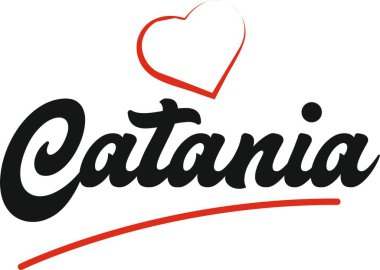 Catania şehir metin tasarım ile kırmızı kalp tipografik simgesi tasarım turistik tanıtımı için uygun