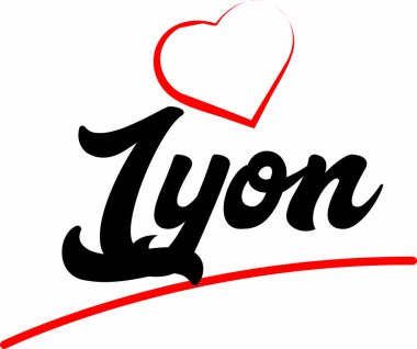 Lyon şehir metin tasarım ile kırmızı kalp tipografik simgesi tasarım turistik tanıtımı için uygun