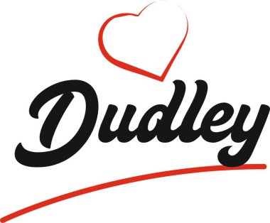 Dudley şehir metin tasarım ile kırmızı kalp tipografik simgesi tasarım turistik tanıtımı için uygun