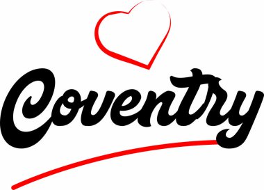 Coventry city metin tasarım ile kırmızı kalp tipografik simgesi tasarım turistik tanıtımı için uygun