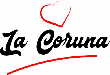 La coruna şehir metin tasarım ile kırmızı kalp tipografik simgesi tasarım turistik tanıtımı için uygun