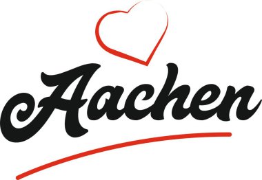 Aachen şehir metin tasarım ile kırmızı kalp tipografik simgesi tasarım turistik tanıtımı için uygun