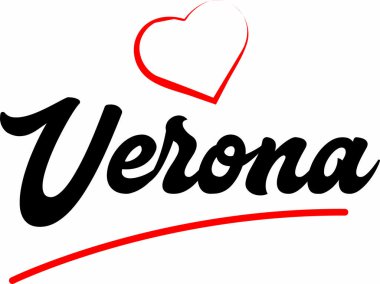Verona şehir metin tasarım ile kırmızı kalp tipografik simgesi tasarım turistik tanıtımı için uygun