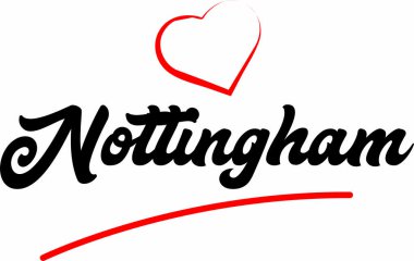 Nottingham şehir metin tasarım ile kırmızı kalp tipografik simgesi tasarım turistik tanıtımı için uygun
