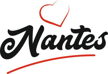 Nantes şehir metin tasarım ile kırmızı kalp tipografik simgesi tasarım turistik tanıtımı için uygun