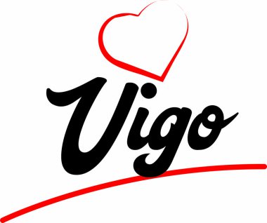 Vigo şehir metin tasarım ile kırmızı kalp tipografik simgesi tasarım turistik tanıtımı için uygun