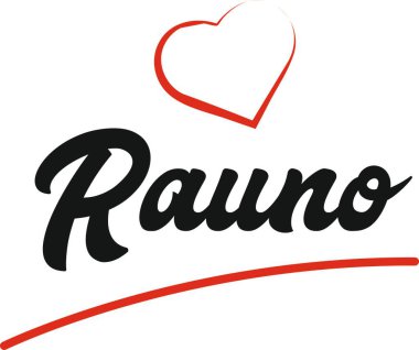 Turistik tanıtım için uygun kırmızı kalp tipografik simge tasarımlı Rawno şehir metin tasarımı