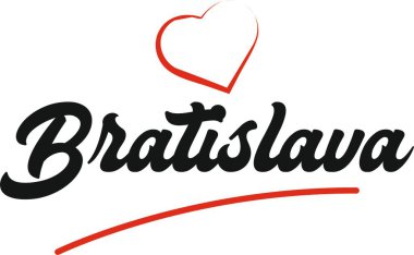 Bratislava şehir metin tasarım ile kırmızı kalp tipografik simgesi tasarım turistik tanıtımı için uygun