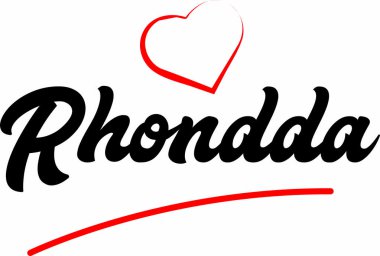 Rhondda şehir metin tasarım ile kırmızı kalp tipografik simgesi tasarım turistik tanıtımı için uygun