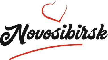 Novosibirsk şehir metin tasarım ile kırmızı kalp tipografik simgesi tasarım turistik tanıtımı için uygun