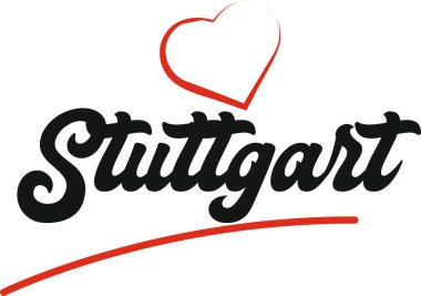 Stuttgart şehir metin tasarım ile kırmızı kalp tipografik simgesi tasarım turistik tanıtımı için uygun