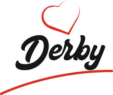 Derby şehir metin tasarım ile kırmızı kalp tipografik simgesi tasarım turistik tanıtımı için uygun