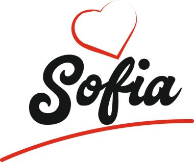 Sofya şehir metin tasarım ile kırmızı kalp tipografik simgesi tasarım turistik tanıtımı için uygun