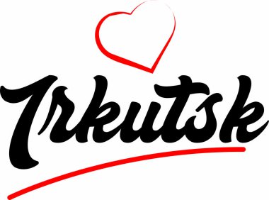 Irkutsk şehir metin tasarım ile kırmızı kalp tipografik simgesi tasarım turistik tanıtımı için uygun