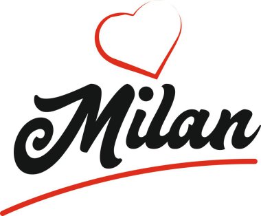 Milan şehir metin tasarım ile kırmızı kalp tipografik simgesi tasarım turistik tanıtımı için uygun