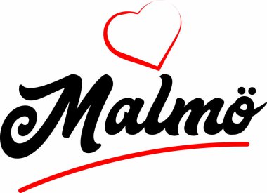 Turistik tanıtım için uygun kırmızı kalp tipografik simge tasarımı ile Malm şehir metin tasarımı