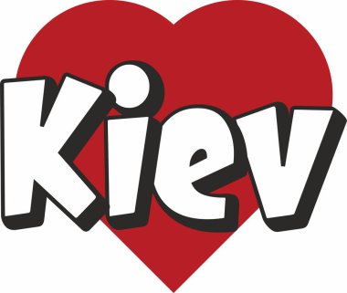 Kiev şehir metin tasarım ile kırmızı kalp tipografik simgesi tasarım turistik tanıtımı için uygun