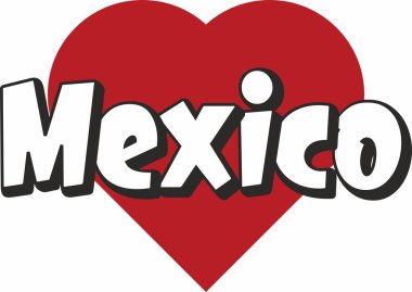 Meksika şehir metin tasarımı turistik tanıtım için uygun kırmızı kalp tipografik ikon tasarımı