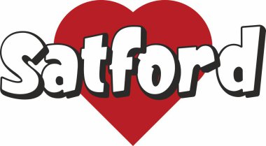 Turistik tanıtım için uygun kırmızı kalp tipografik simge tasarımı ile Satford şehir metin tasarımı