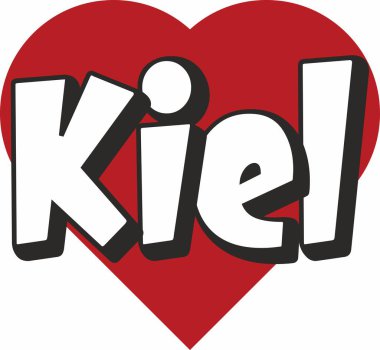 Kiel şehir metin tasarım ile kırmızı kalp tipografik simgesi tasarım turistik tanıtımı için uygun