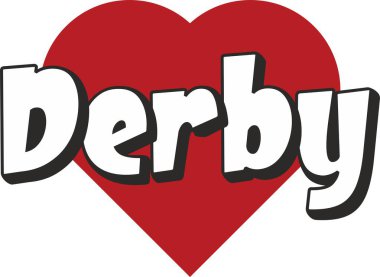 Derby şehir metin tasarım ile kırmızı kalp tipografik simgesi tasarım turistik tanıtımı için uygun
