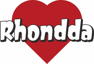 Rhondda şehir metin tasarım ile kırmızı kalp tipografik simgesi tasarım turistik tanıtımı için uygun