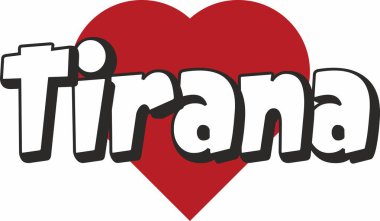 Tiran şehir metin tasarım ile kırmızı kalp tipografik simgesi tasarım turistik tanıtımı için uygun