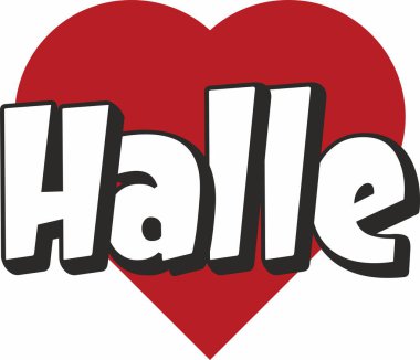 Halle şehir metin tasarım ile kırmızı kalp tipografik simgesi tasarım turistik tanıtımı için uygun