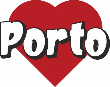 Porto şehir metin tasarım ile kırmızı kalp tipografik simgesi tasarım turistik tanıtımı için uygun