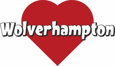 Wolverhampton city metin tasarım ile kırmızı kalp tipografik simgesi tasarım turistik tanıtımı için uygun